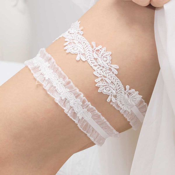 White Lace Wedding Garter Set, Bridal Garter Set GT2014