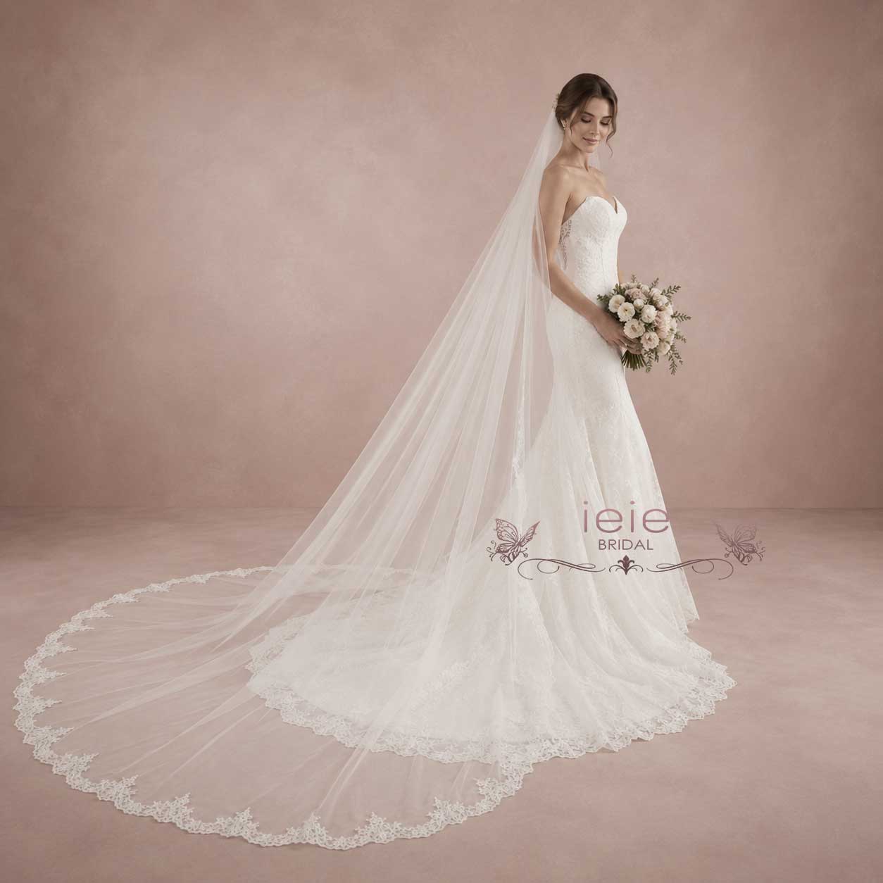 Extra Wide Cathedral Length Wedding Veil with Lace at the Hem VG2006W