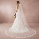 Extra Wide Cathedral Length Wedding Veil with Lace at the Hem VG2006W