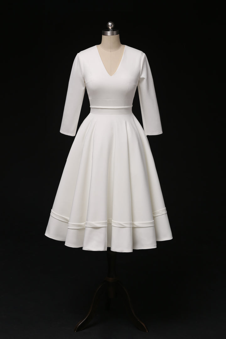 Retro Simple Long Sleeves Short Wedding Dress | Lynn – ieie Bridal