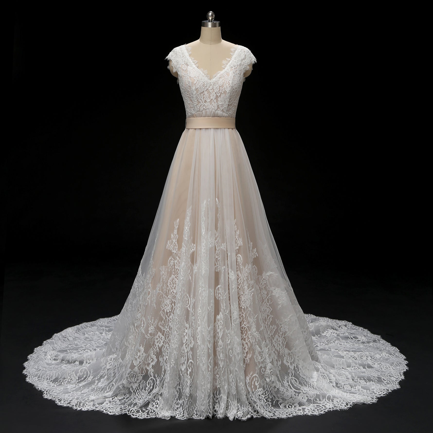 Vintage Champagne Lace Wedding Dress | ARDEN