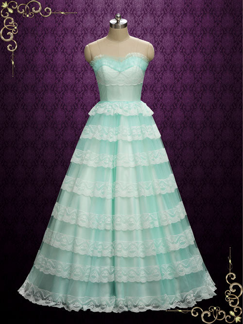 Vintage Style Strapless Turquoise Wedding Dress | KIMMIE