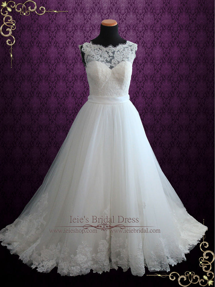 Lace Ball Gown Wedding Dress with Illusion Boat Neckline | Vana
