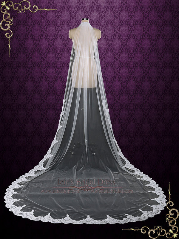 One Layer Cathedral Wedding Veil with Lace from Midway VG1081