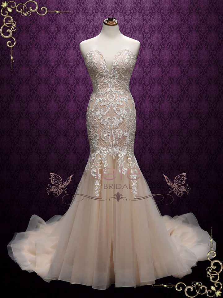 Boho Style Strapless Mermaid Lace Wedding Dress CINNAMON
