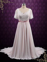 Boho Lace Chiffon Wedding Dress with Short Sleeves | Patricia