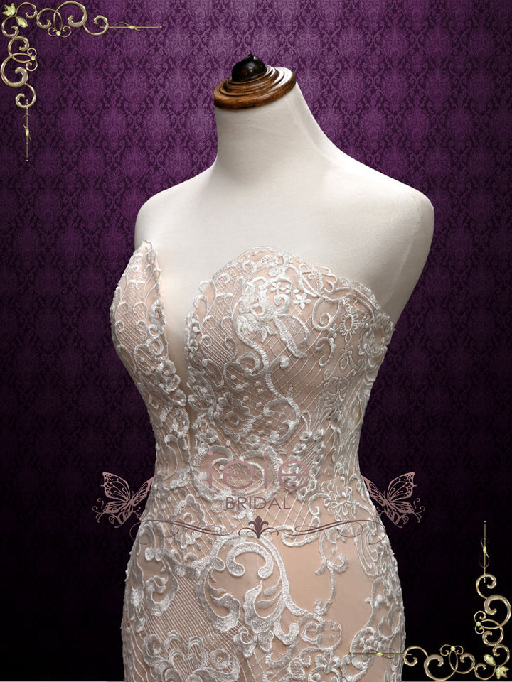 Boho Style Strapless Mermaid Lace Wedding Dress CINNAMON