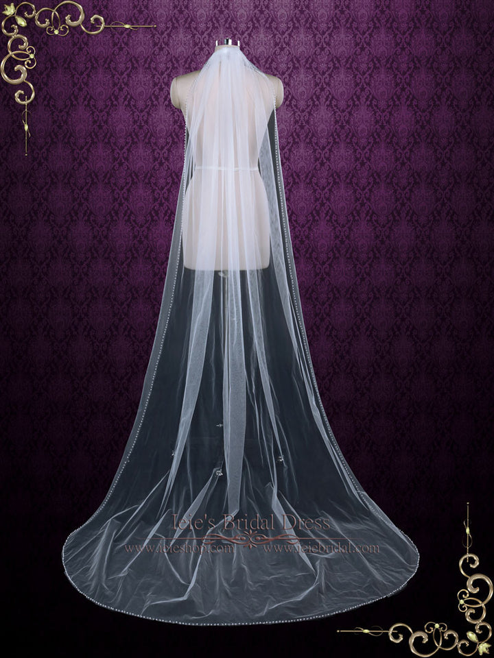 One Layer Chapel Veil with Pearls and Crystals VG1074