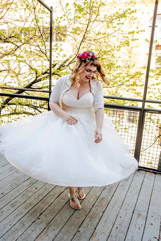 Retro Strapless Tea Length Wedding Dress with Lace | Flora
