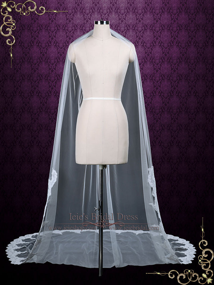 One Layer Cathedral Wedding Veil with Lace from Midway VG1081
