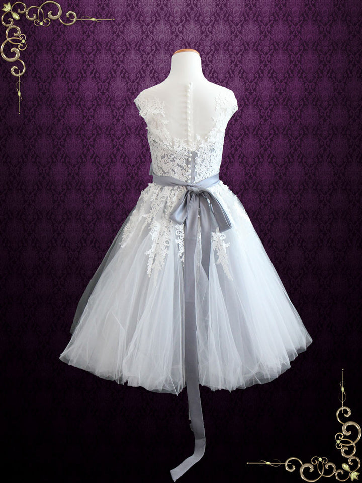Retro Gray Tea Length Lace Formal Prom Dress ROSALIE