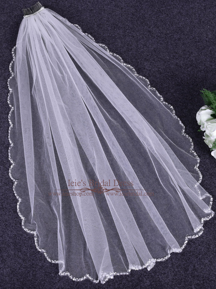 Short Fingertip One Tier Veil with Scallop Edges VG1084