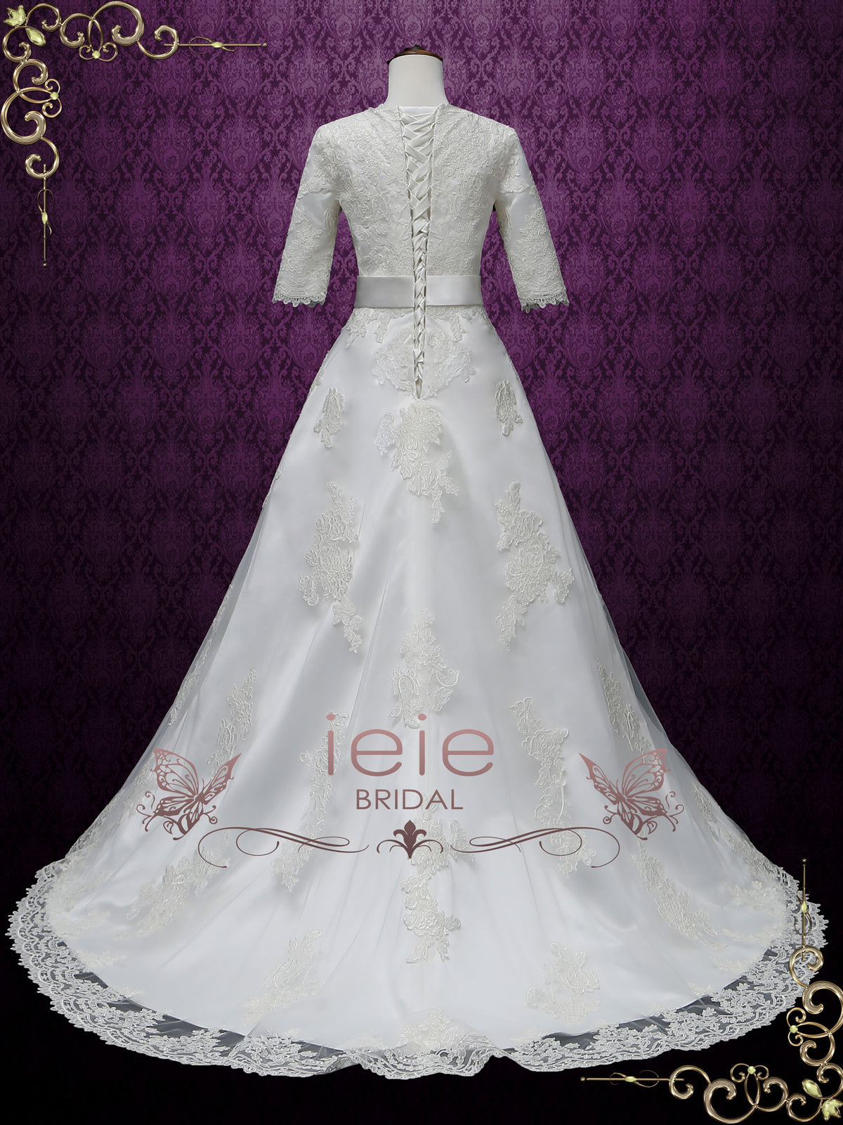 Modest A-line Lace Wedding Dress with Sleeves LORINA