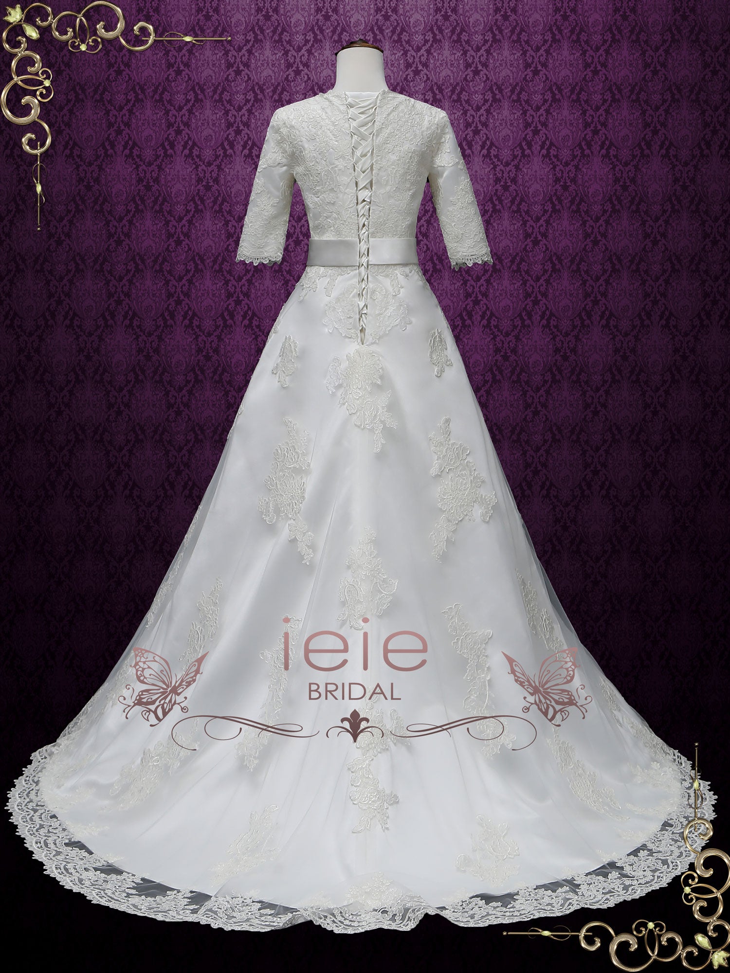 Modest A-line Lace Wedding Dress with Sleeves LORINA