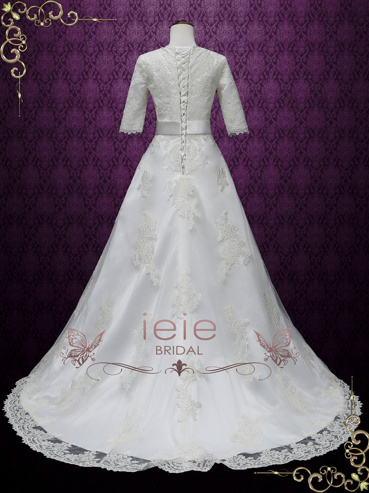 Modest A-line Lace Wedding Dress with Sleeves LORINA