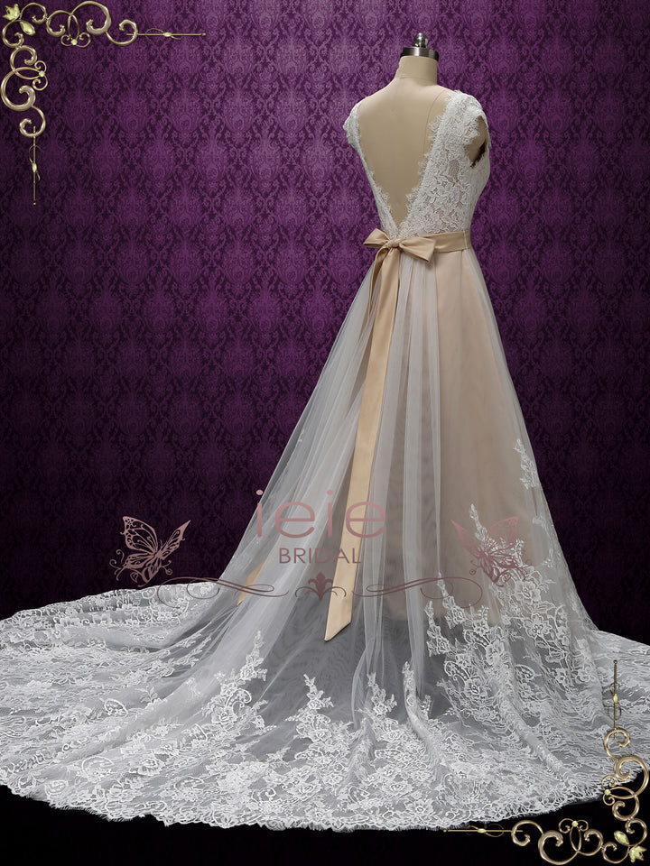 Vintage Champagne Lace Wedding Dress | ARDEN Size 2 / Customize Vintage Champagne Lace Wedding Dress | ARDEN Size 2 / Customize