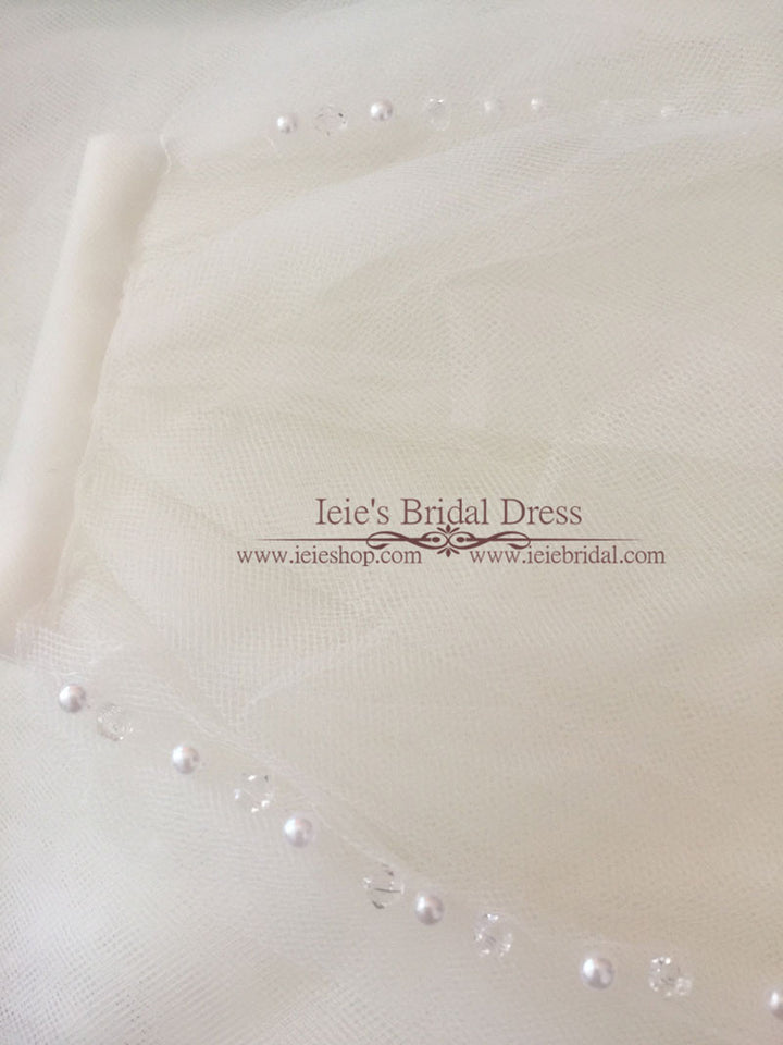 One Layer Chapel Veil with Pearls and Crystals VG1074