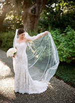 Eye Lash Lace Trim Edge Cathedral Length Wedding Veil VG1005