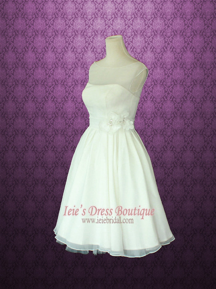 Retro Modest Tea Length Chiffon Wedding Dress KATHY