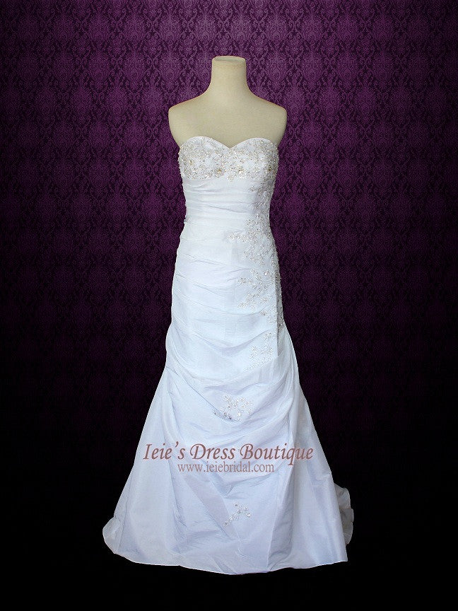 Sweetheart A-line Taffeta Wedding Dress with Detachable Cap Sleeves | Elania