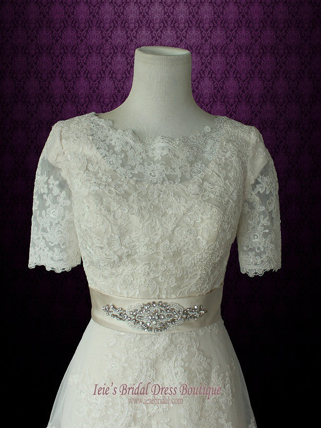 Modest Wedding Dress with Sleeves Vintage Lace LAURA