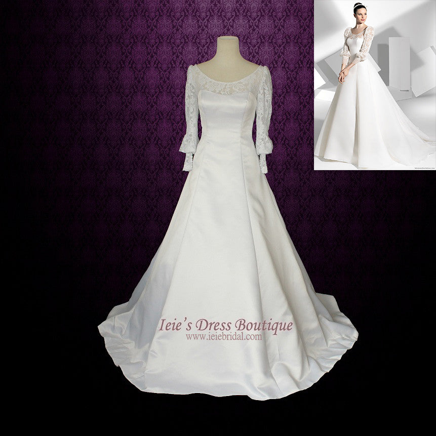 Modest Long Sleeves Wedding Dress with Scoop Neck with Detachable train | Francine