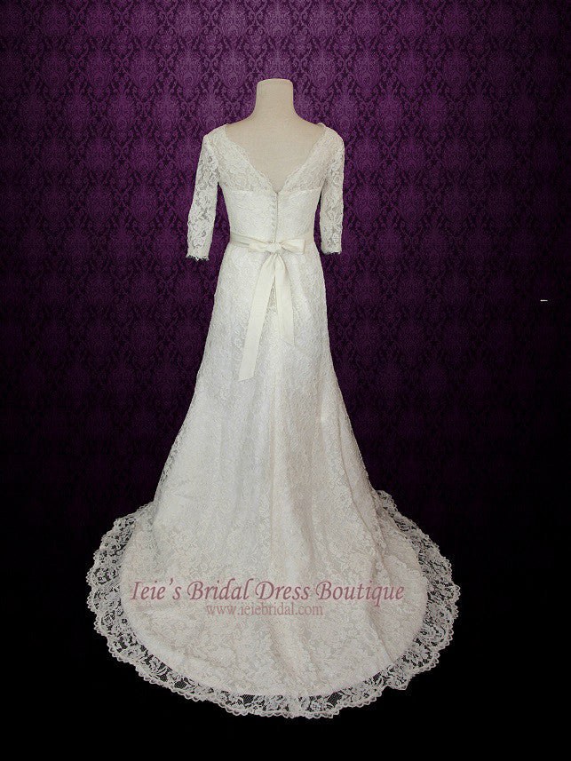 Vintage Modest Lace Wedding Dress with Long Sleeves REBECCA