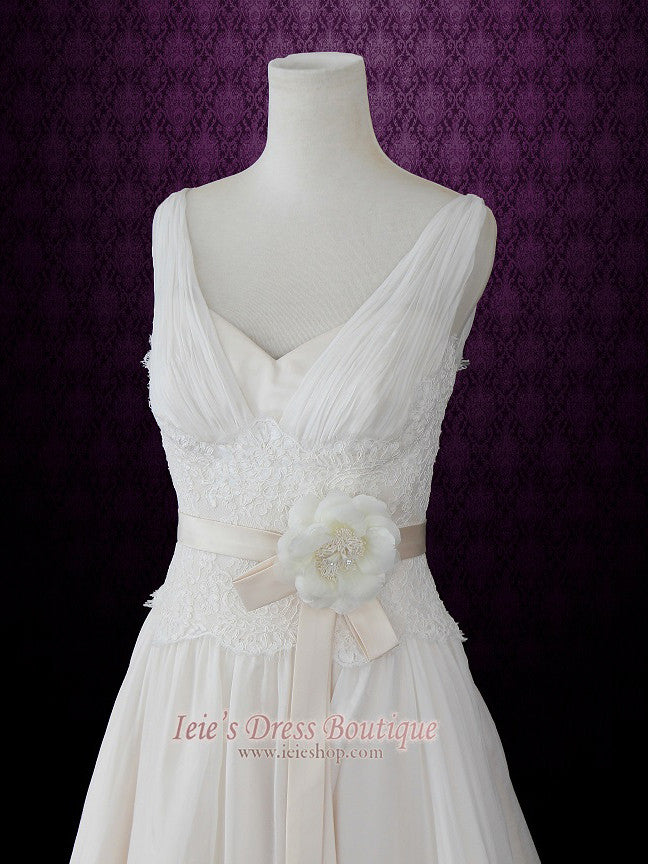 Grecian Neck Knee-Length Chiffon Junior Bridesmaid Dress Ivory