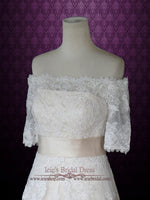 Off The Shoulder Lace Overlay Wedding Dress with Short Sleeves ILLIAN