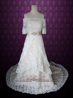 Off The Shoulder Lace Overlay Wedding Dress with Short Sleeves ILLIAN