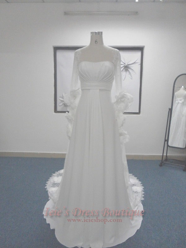 Slim A-line Chiffon Wedding Dress Adorned with Flowers | Waterlilly