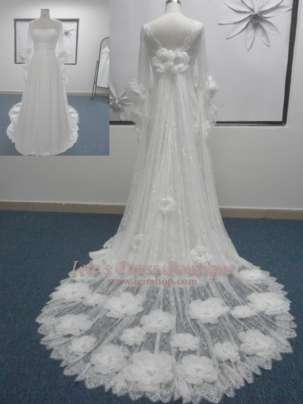 Slim A-line Chiffon Wedding Dress Adorned with Flowers | Waterlilly