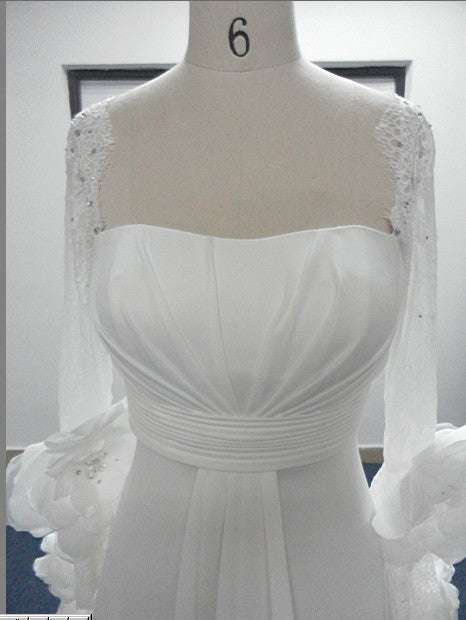 Slim A-line Chiffon Wedding Dress Adorned with Flowers | Waterlilly