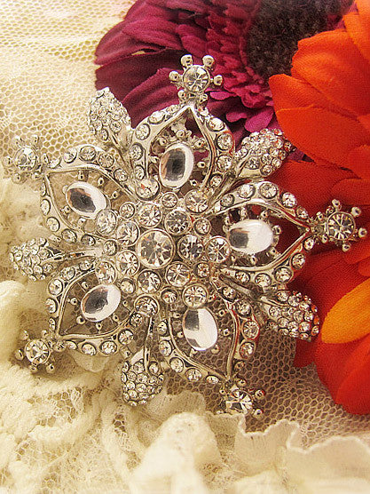 Vintage Style Silver Star Crystal Bridal Brooch