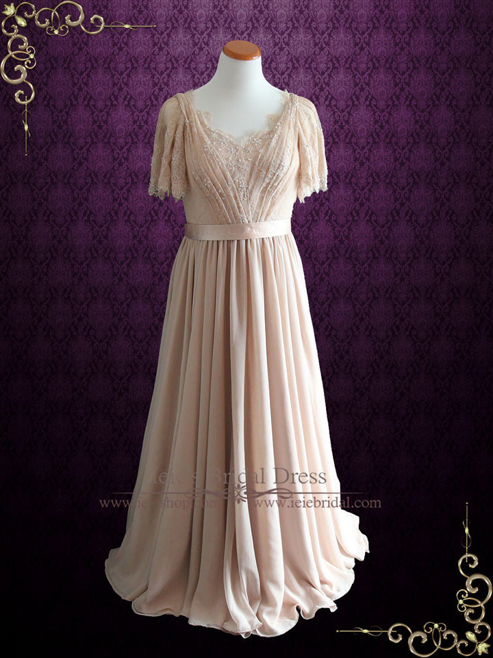 Victorian Style Beige Modest Chiffon Wedding Dress with Butterfly Sleeves | Patricia Made to Measure / Ivory Victorian Style Beige Modest Chiffon Wedding Dress with Butterfly Sleeves | Patricia Made to Measure / Ivory