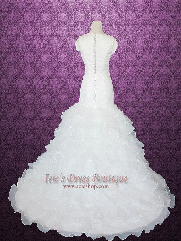 Modest Cap Sleeves Ruffles Fit and Flare Wedding Dress AMIE ieie Modest Cap Sleeves Ruffles Fit and Flare Wedding Dress AMIE ieie
