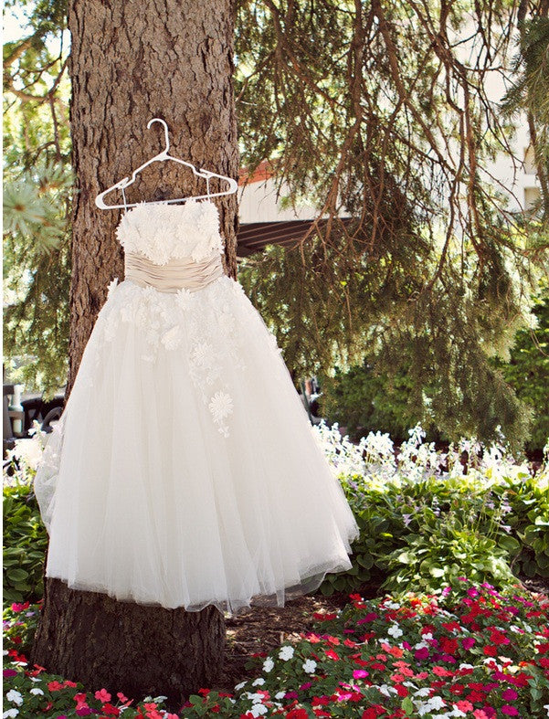 Retro Vintage Style Tea Length Strapless Wedding Dress LYDIA