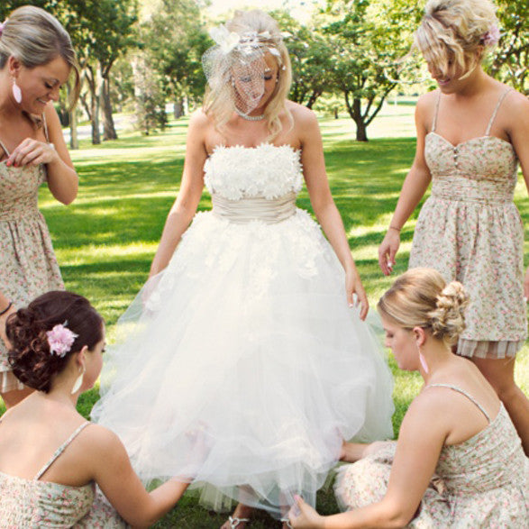 Retro Vintage Style Tea Length Strapless Wedding Dress LYDIA