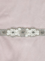Silver Moire Jeweled Crystal Bridal Sash with Rhinestones