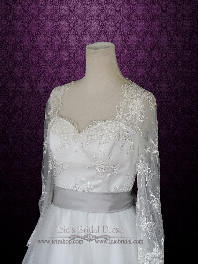 Retro 50s Tea Length Lace Wedding Dress with Long Sleeves | Divan