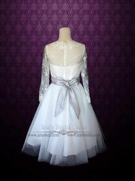 Retro 50s Tea Length Lace Wedding Dress with Long Sleeves | Divan ...