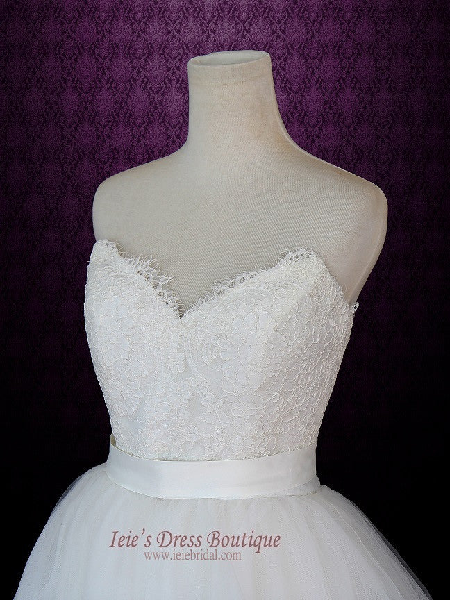 Strapless Two Piece Convertible Ivory Lace Wedding Dress | Jane