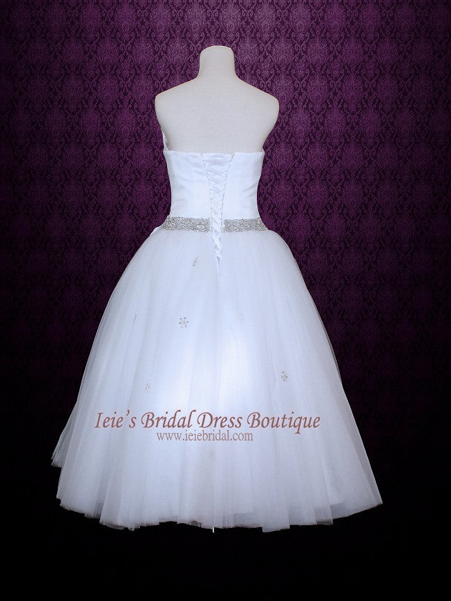 Strapless Retro 50s Ballerina Wedding Dress with Jeweled V Neck