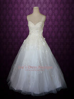 Princess A-line Tulle Wedding Dress with Floral Lace Applique and thin straps | Sandie