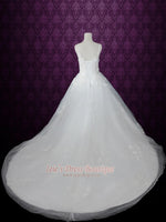 Princess Ball Gown Tulle Wedding Dress with Floral Lace Applique and thin straps | Sandra