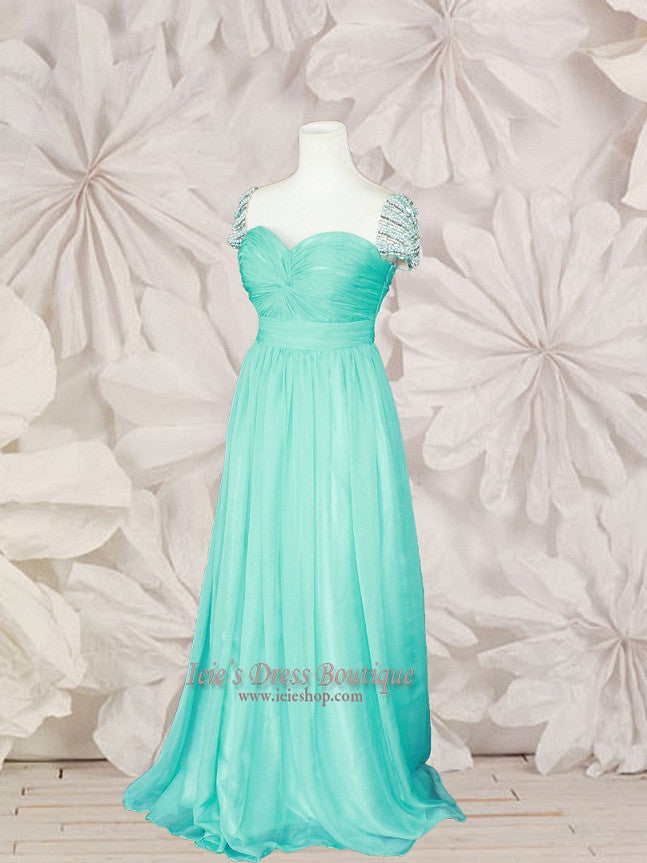 Cap Sleeves Chiffon Evening Gown with Pleated bodice
