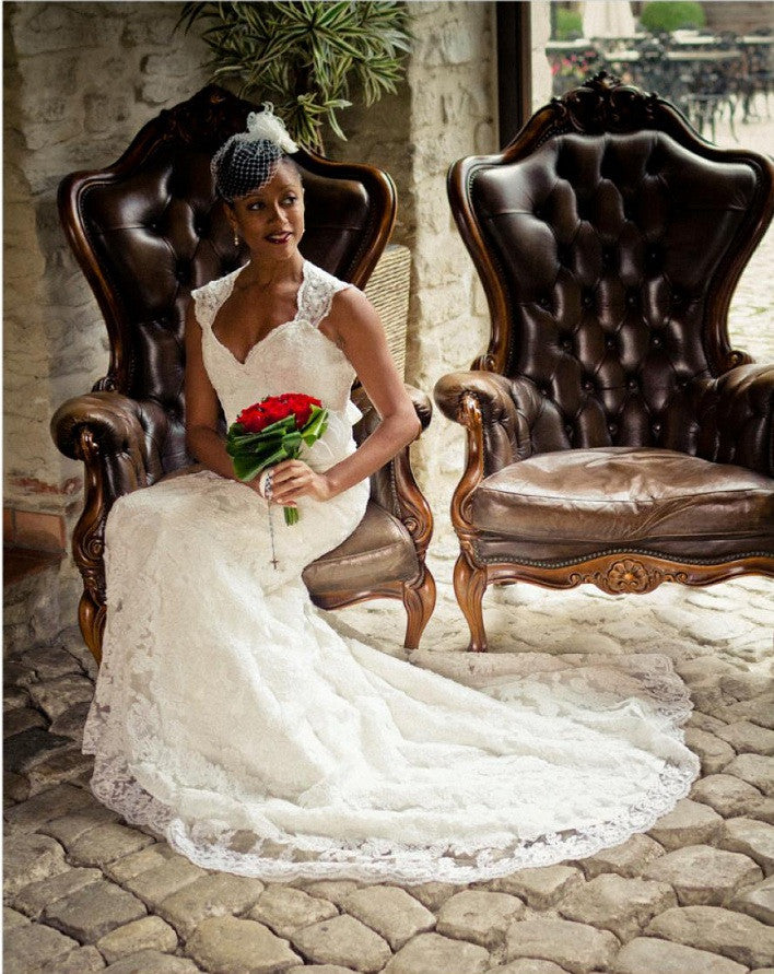 Lace wedding dress with keyhole back