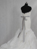 Silver Moire Jeweled Crystal Bridal Sash with Rhinestones