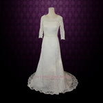 Size 4 Vintage Modest Lace Wedding Dress with Long Sleeves REBECCA