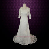 Size 4 Vintage Modest Lace Wedding Dress with Long Sleeves REBECCA